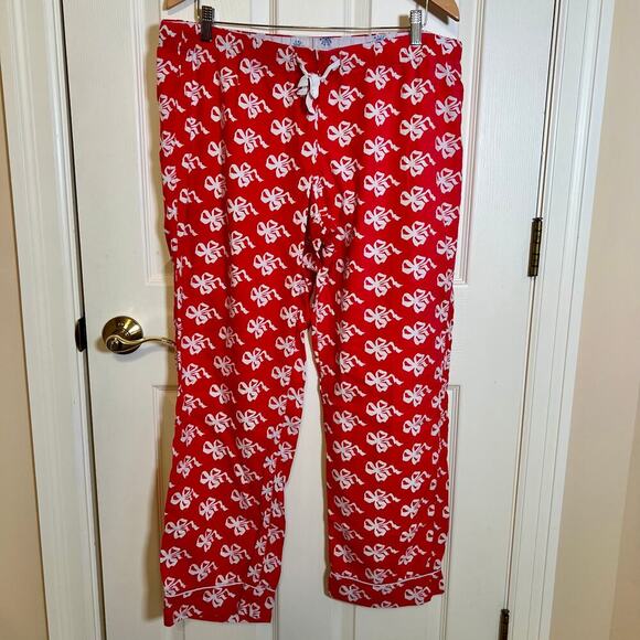 J. Crew Red and White Bow Pajama Pants Holiday Jammies Size Extra Large - Picture 1 of 6